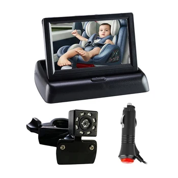 4,3-Дюймовый HD-монитор с зеркалом, Складной Экран, камера для Автокресла с зеркалом безопасности, широкий обзор 150 8LED, ИК-камера ночного видения, Светодиодная камера для Автокресла