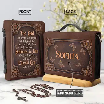 Для Возлюбленного Богом Иоанна 3 16, Кожаная обложка Библии с принтом бабочки для женщин, Новые Кожаные сумки с ручкой на молнии, сумки для хранения Библии