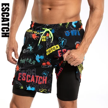 Escatch Новая мужская быстросохнущая пляжная одежда, шорты для бега, купальные костюмы для легких спортивных тренировок с эластичной подкладкой