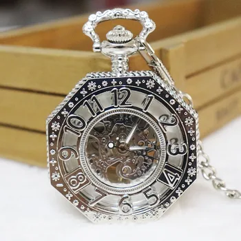 10 шт./лот Механические карманные часы с выдолбленным номером в стиле стимпанк, винтажные карманные часы-скелет, мужские подарочные часы с цепочкой
