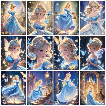 Disney 5D Раскраска По Номерам Cinderella Princess Drawing Girl Масляная Живопись Набор Красок Для Взрослых Мультфильм Ручная Роспись