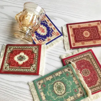 Персидский мини-тканый коврик Коврик для мыши в стиле ретро с ковровым рисунком, чашка для ноутбука, коврик для мыши с бахромой, декор для домашнего офисного стола, ремесло
